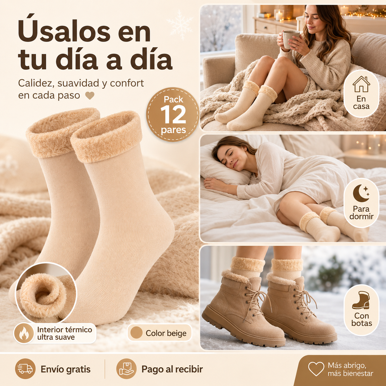 🔥 Pack 12 Calcetines Térmicos | Suaves, Abrigaditos y Talla Única