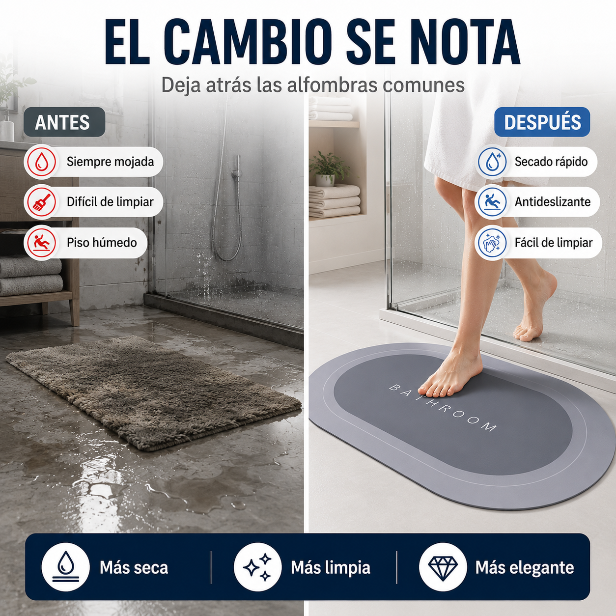 Alfombra de Baño Secado Rápido 2x1 🔥 Antideslizante y Fácil de Limpiar