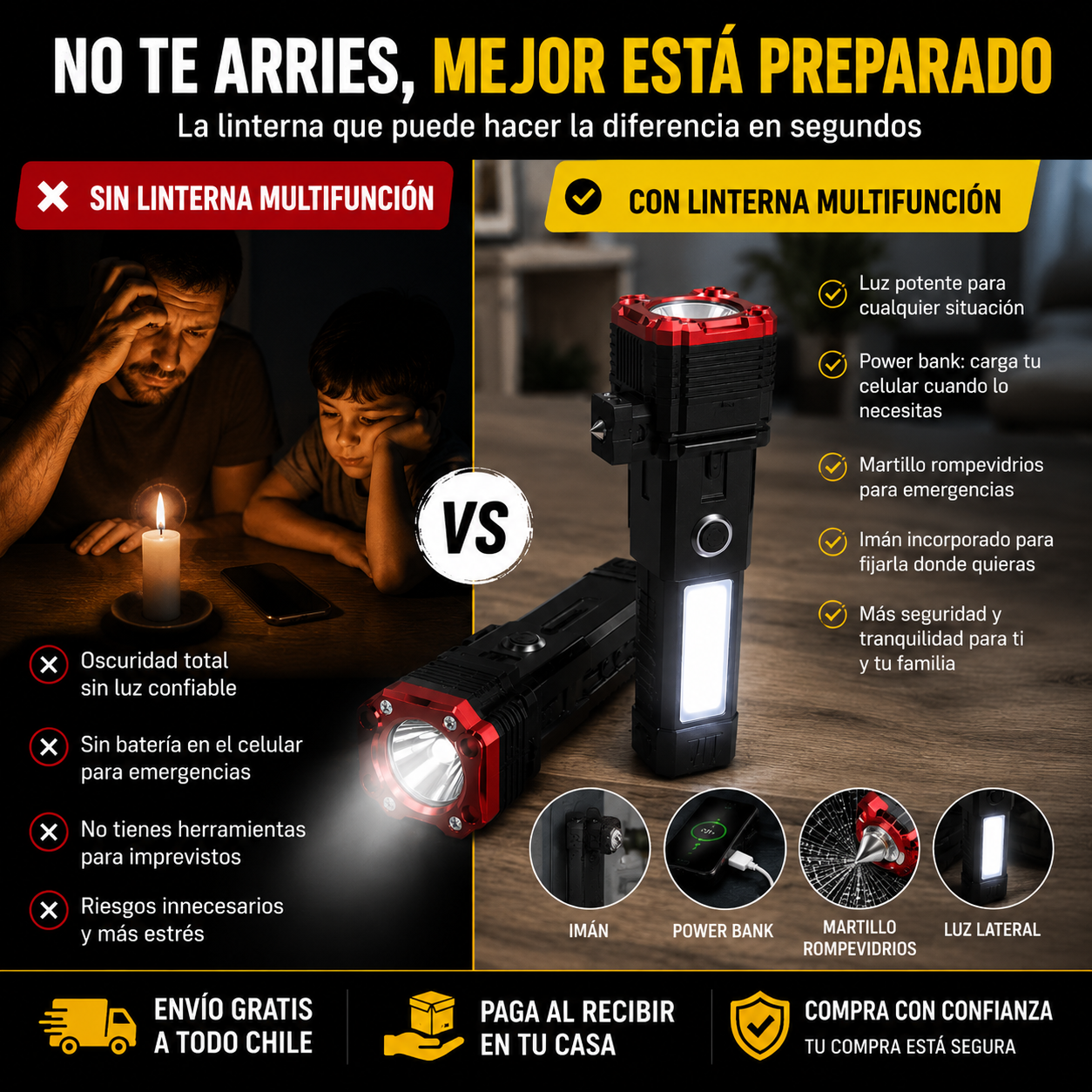 Linterna de Emergencia Multifunción – Oferta 2x1 🔦