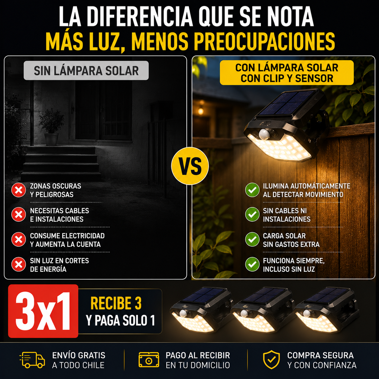 Lámpara Solar con Clip y Sensor de Movimiento 🔥 | ¡Ofera 3x1!
