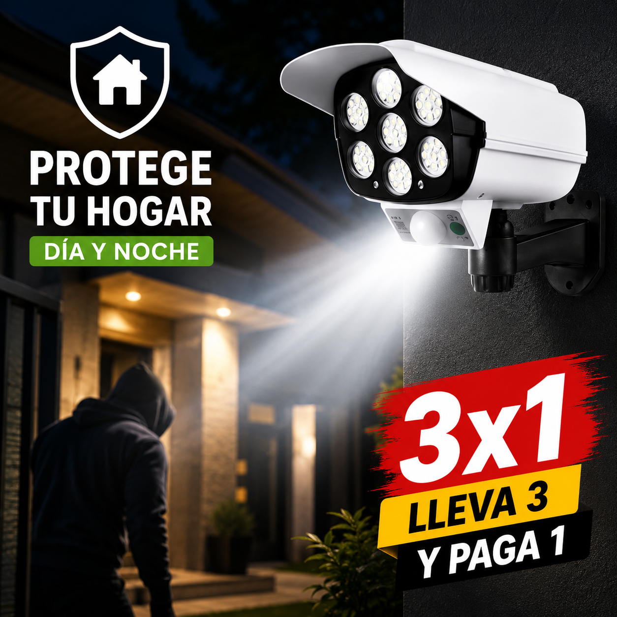 Foco Solar TIpo Cámara (Promoción 3x1) - Tu casa segura e iluminada