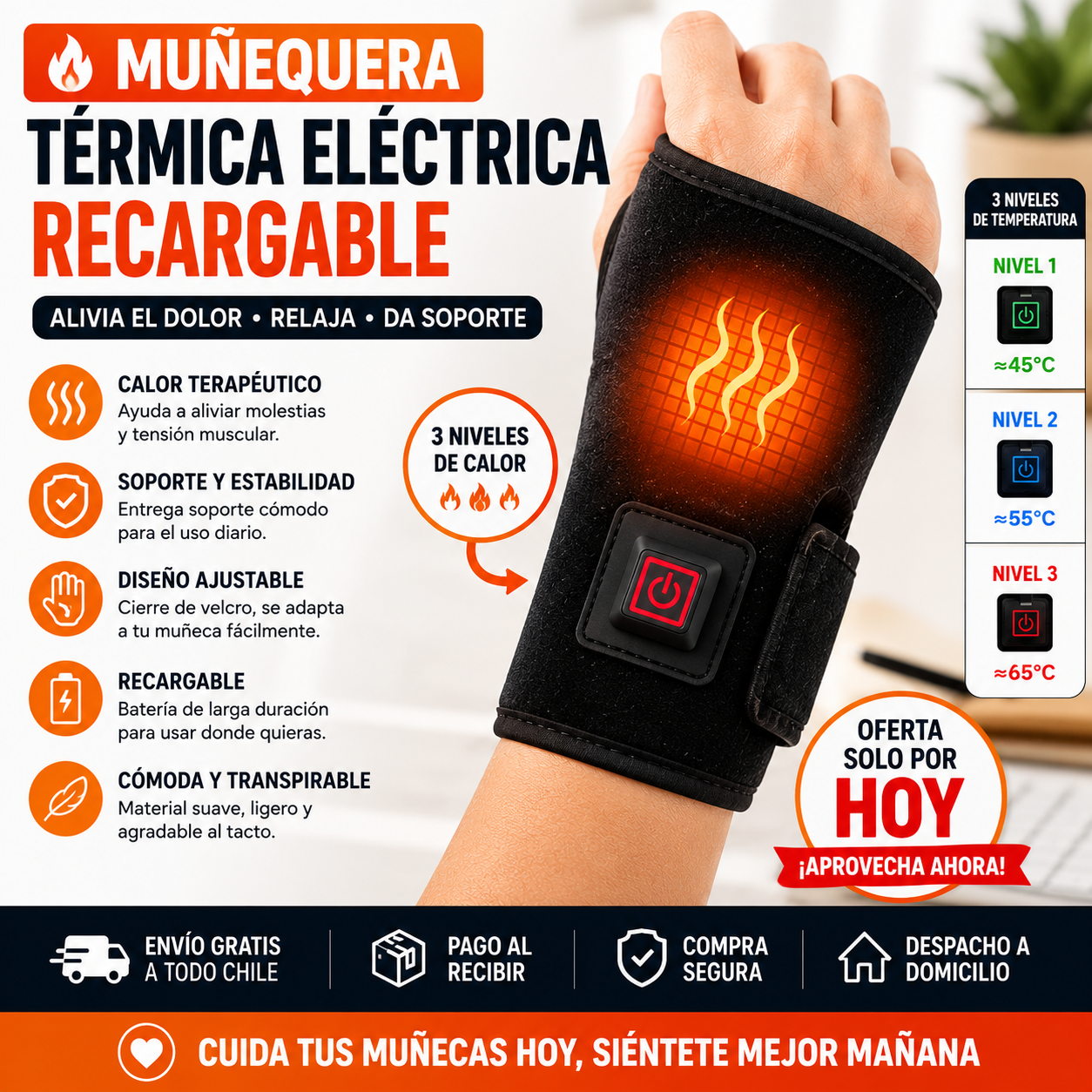 🔥 Muñequera Térmica Eléctrica Recargable