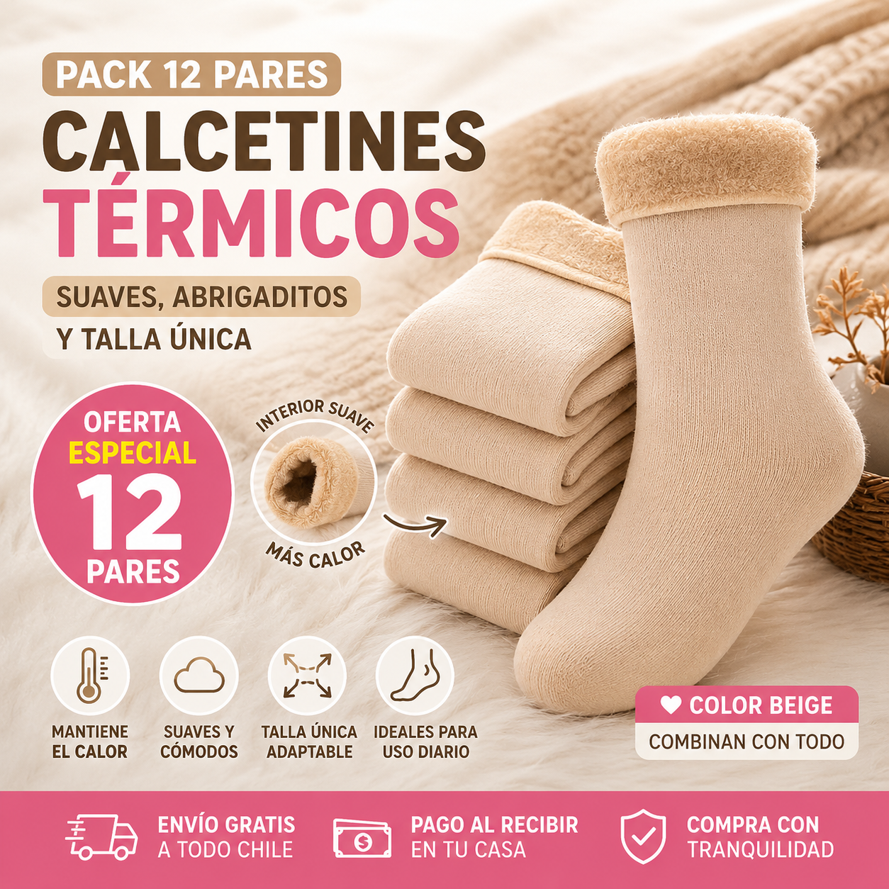 🔥 Pack 12 Calcetines Térmicos | Suaves, Abrigaditos y Talla Única