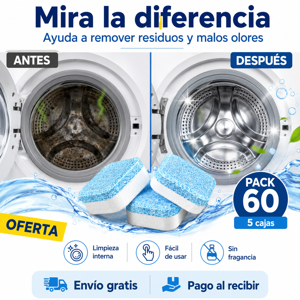 Pack 5 Cajas (60 Uds) de Tabletas Limpiadoras para Lavadora OFERTA