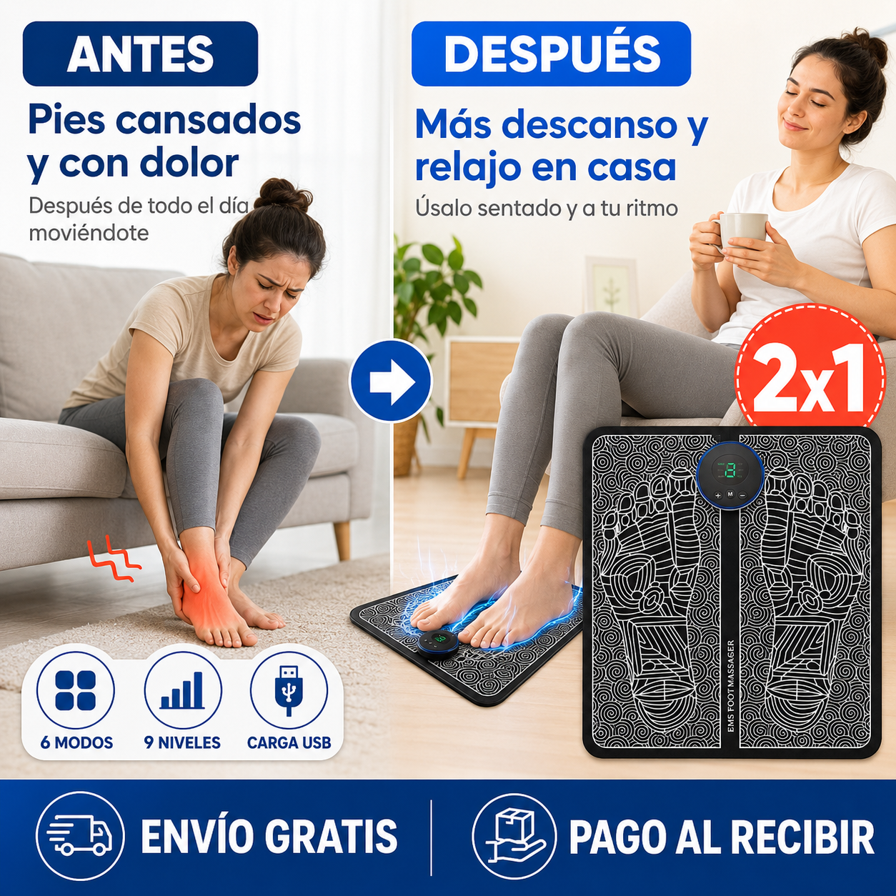 Masajeador de Pies EMS 2x1 – Relajo en Casa para Pies Cansados 🔥