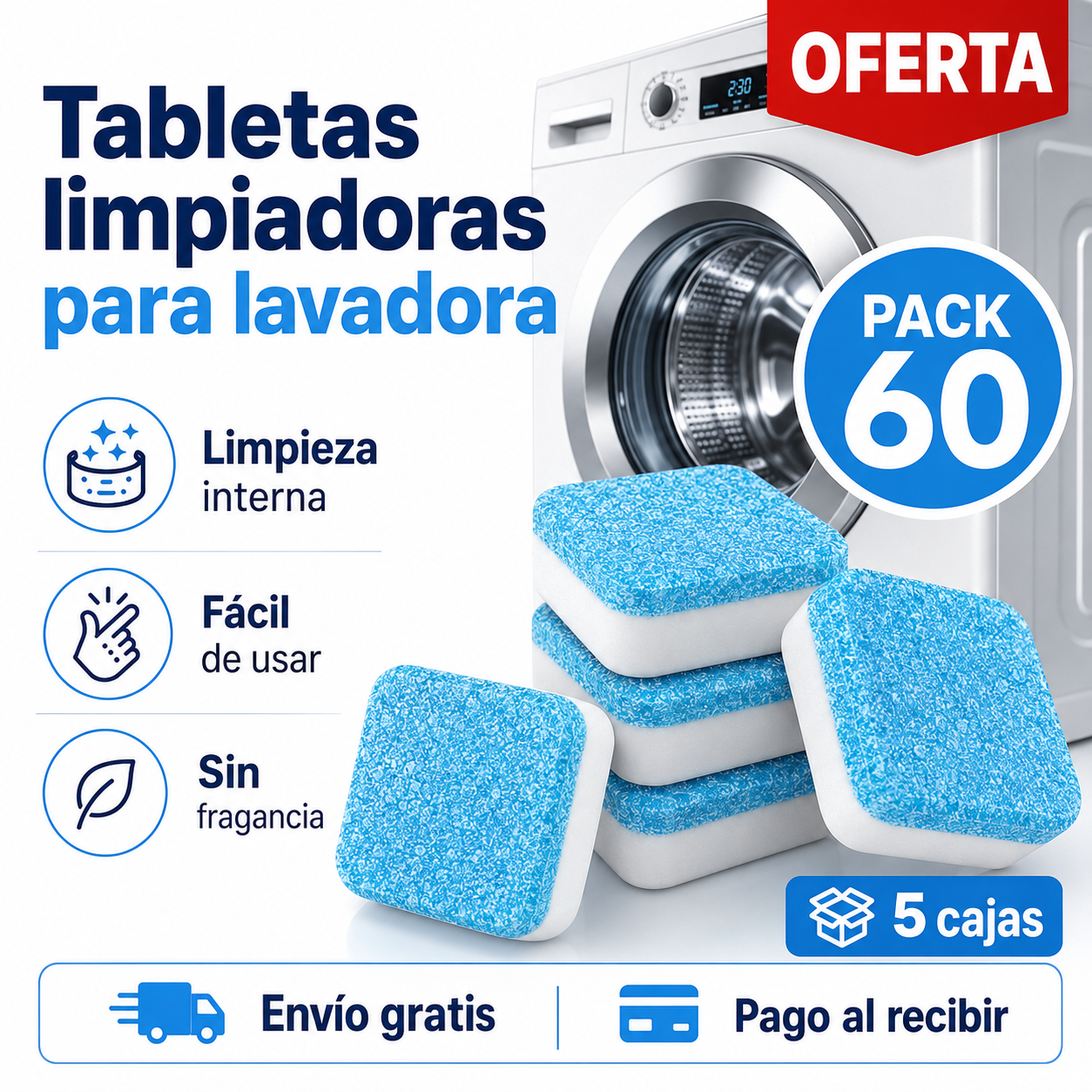 Pack 5 Cajas (60 Uds) de Tabletas Limpiadoras para Lavadora OFERTA
