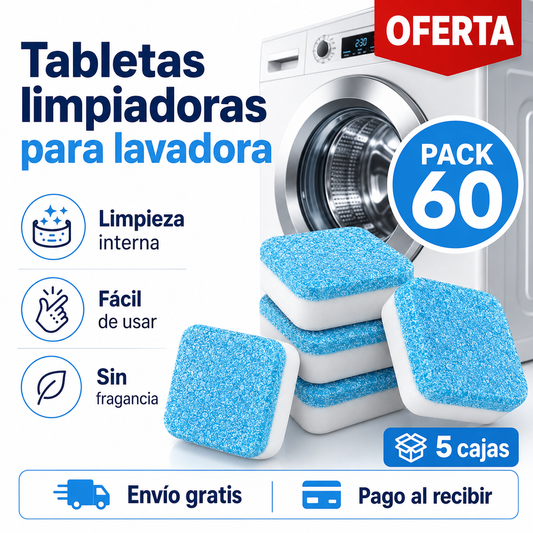 Pack 5 Cajas (60 Uds) de Tabletas Limpiadoras para Lavadora OFERTA