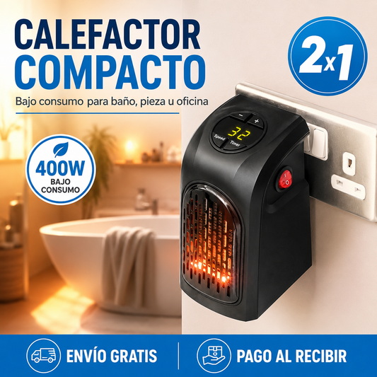Calefactor Compacto Bajo Consumo 2x1 — Tempera tu Baño, Pieza u Oficina en Minutos