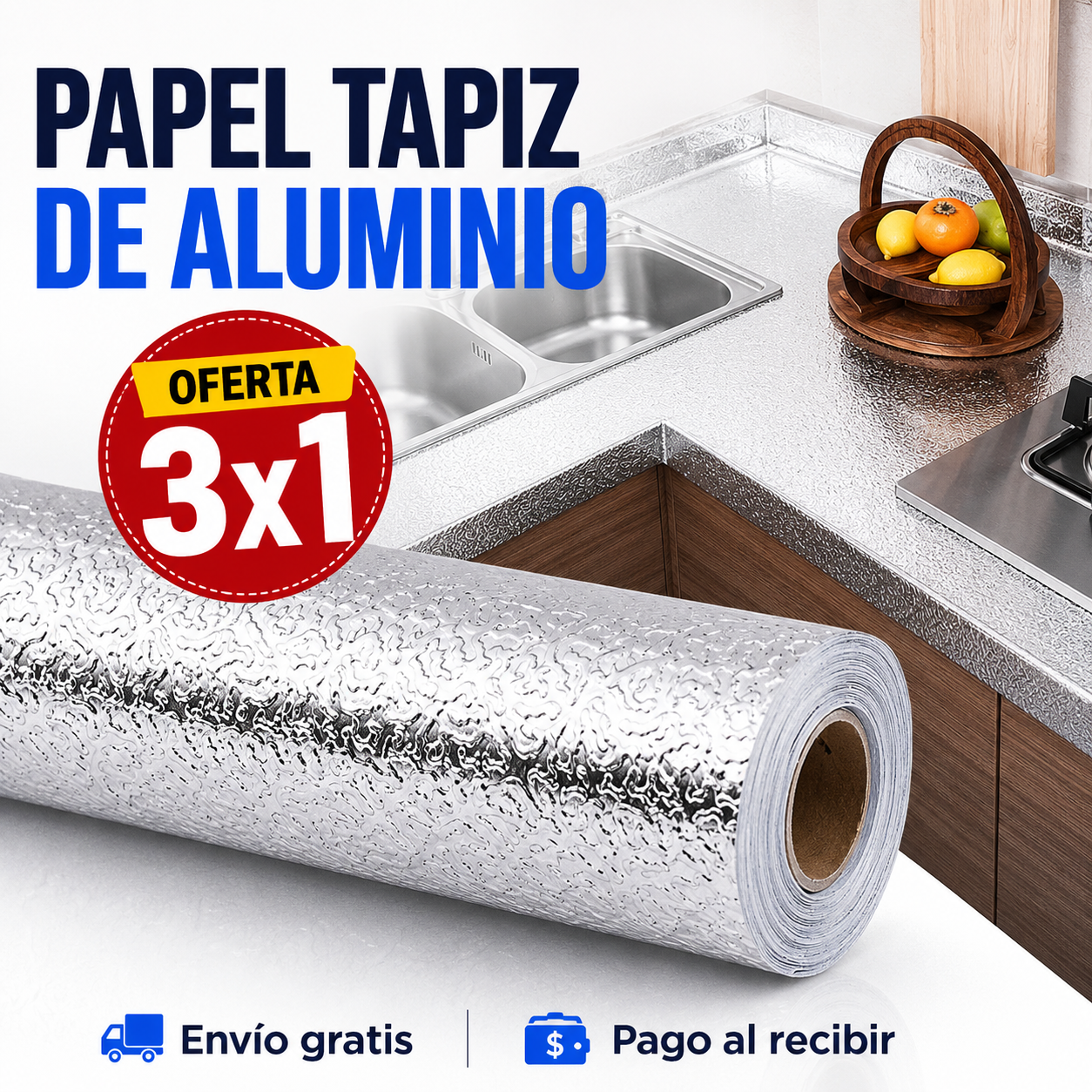 ✨Papel de aluminio autoadhesivo cocina ¡Oferta 3x1!