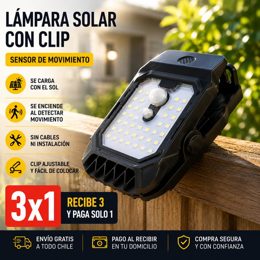 Lámpara Solar con Clip y Sensor de Movimiento 🔥 | ¡Ofera 3x1!