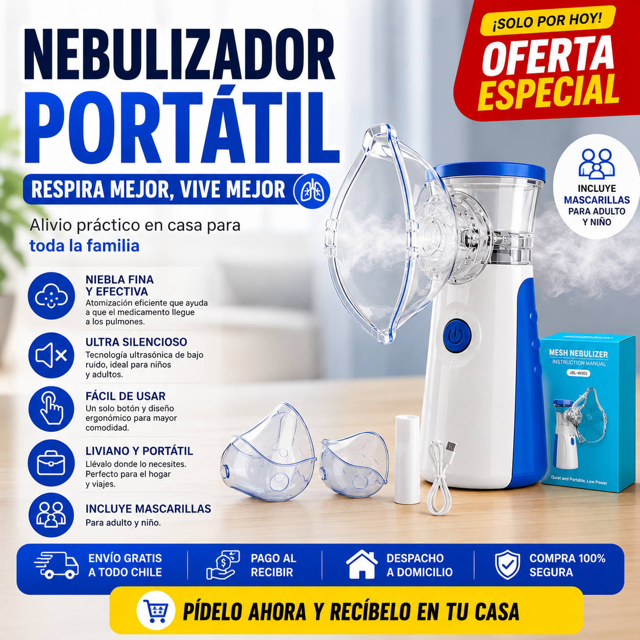 Nebulizador Portátil Familiar con Mascarillas Incluidas 🔥