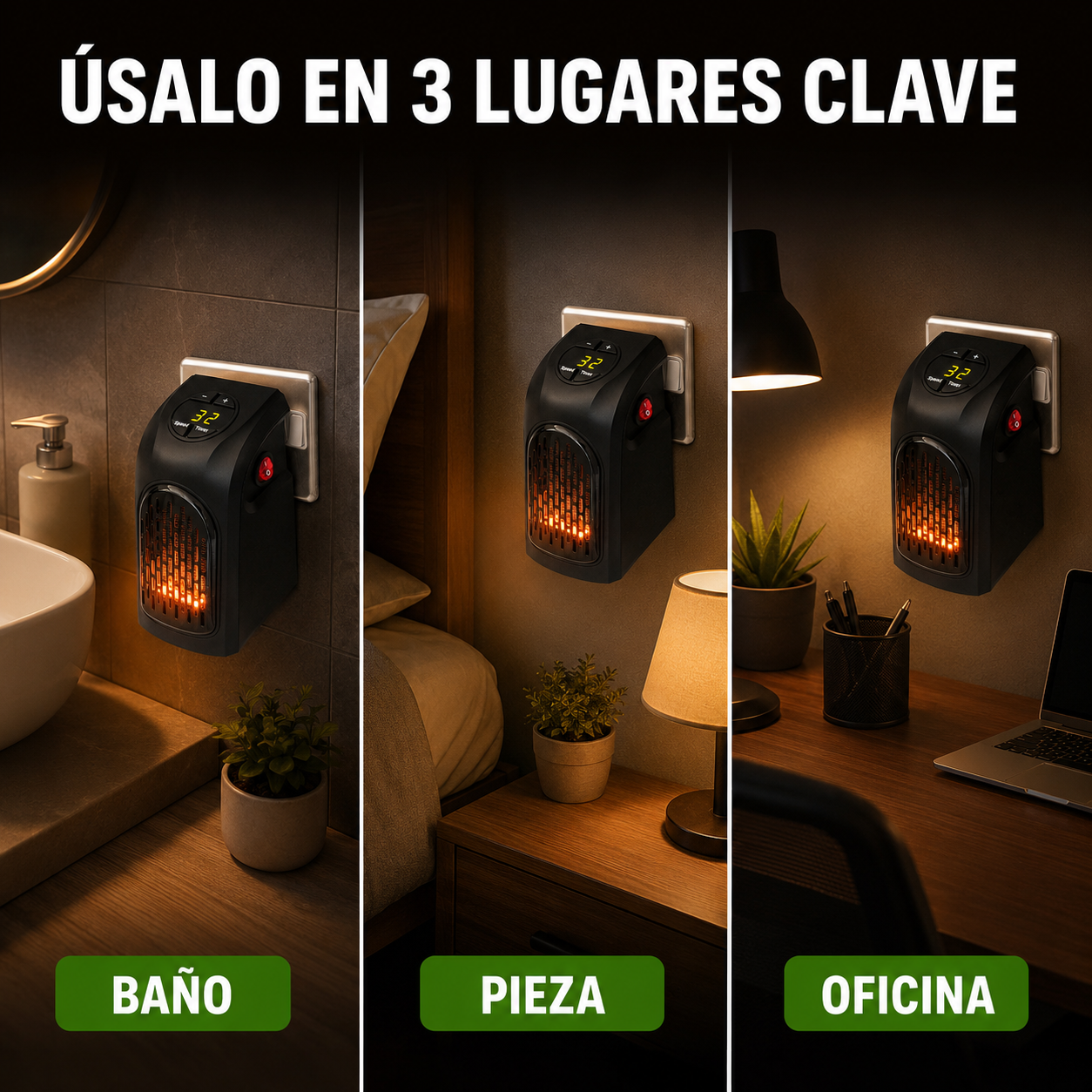 Calefactor Compacto Bajo Consumo 2x1 — Tempera tu Baño, Pieza u Oficina en Minutos