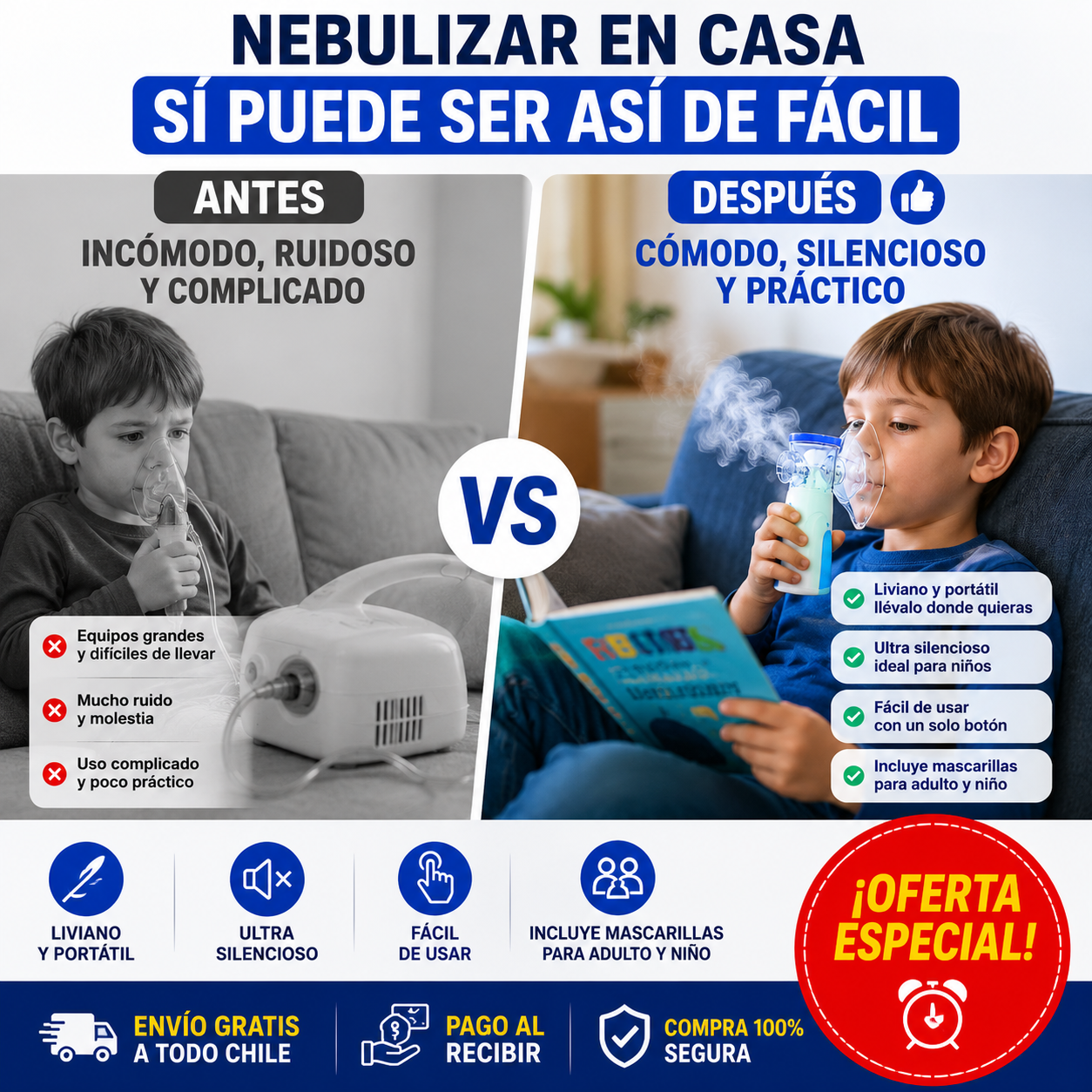 Nebulizador Portátil Familiar con Mascarillas Incluidas 🔥